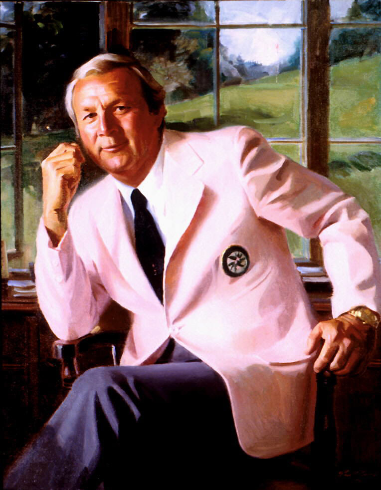 Seated man in a pink jacket