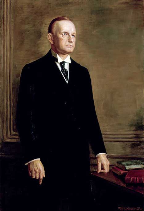 Painted portrait of Calvin Coolidge
