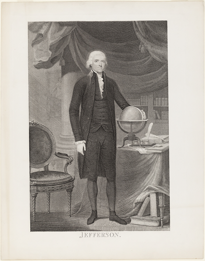 Black and white print of Thomas Jefferson