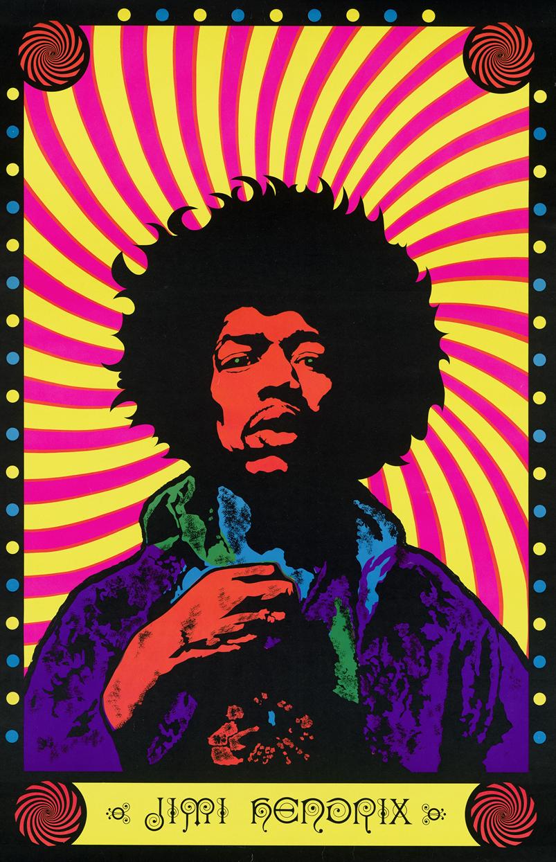 Colorful poster of Jimi Hendrix
