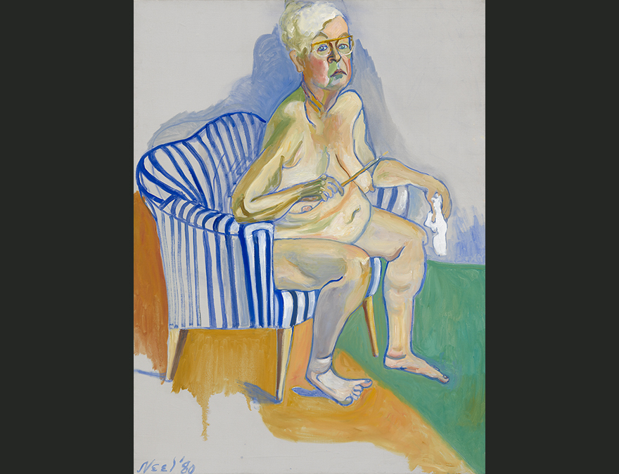Older woman seated in a chair, nude
