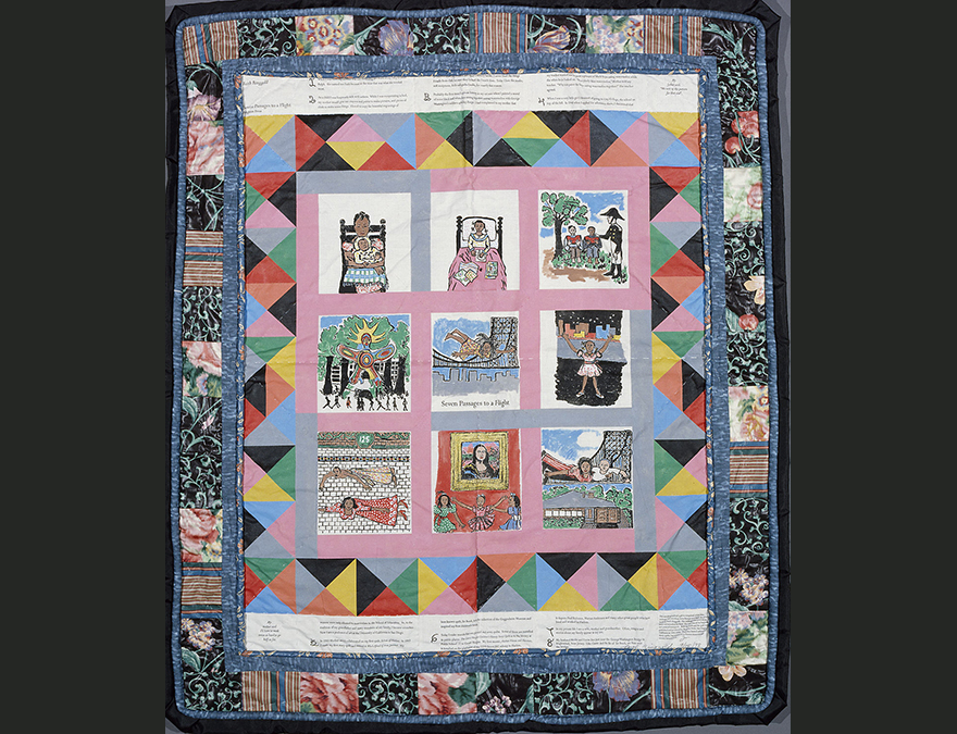 Quilt depicting scenes from the artists life