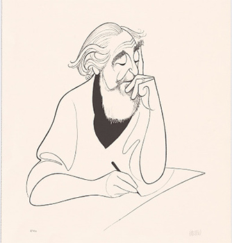 Caricature of a man writing