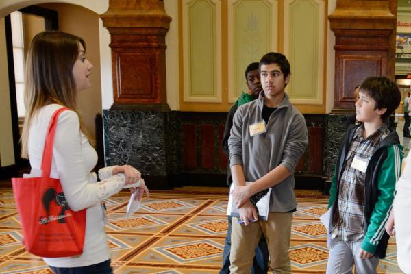Students in the museum with an educator