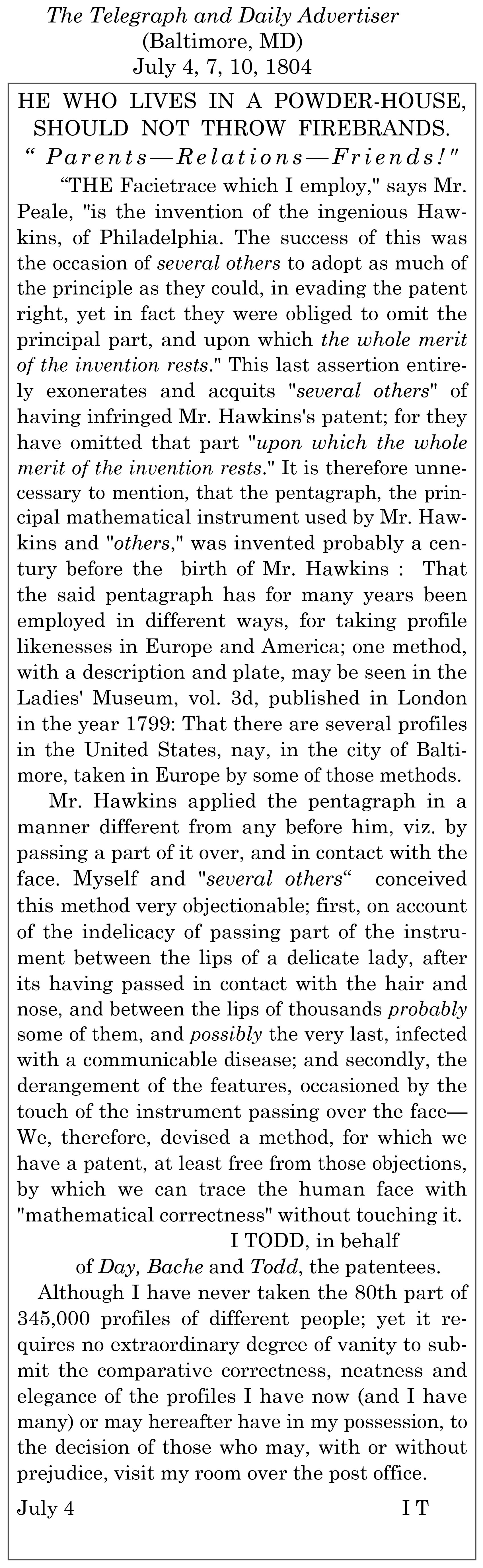 William Bache newspaper advertisement clipping
