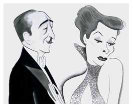 Drawing of Katharine Hepburn and Adolphe Menjou in "Morning Glory"