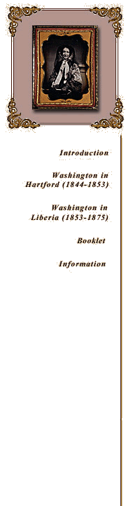 menu: Introduction, Washington in Hartford, Washington in Liberia, booklet, information