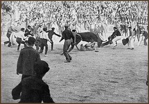 Hemingway bullfighting in Pamplona