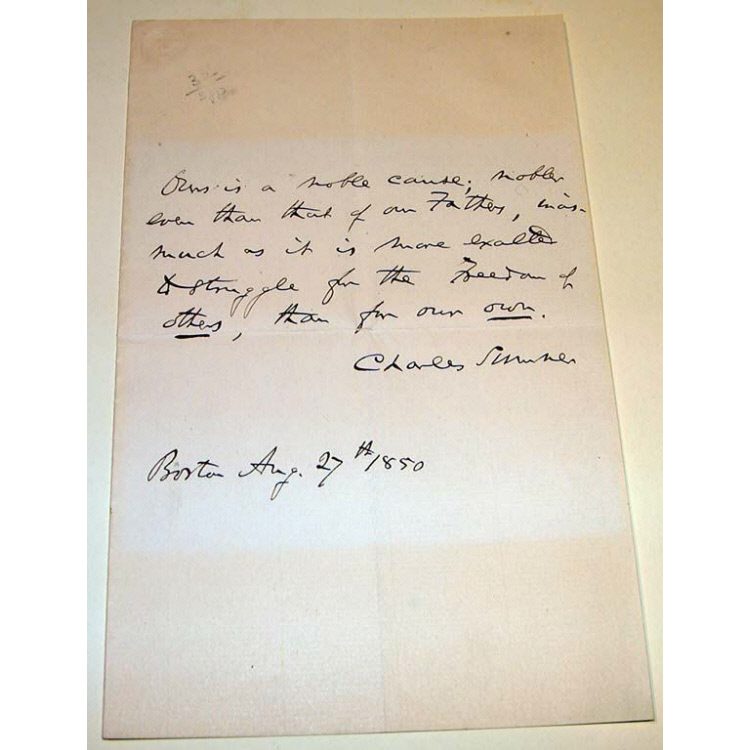 Document written and signed by Charles Sumner