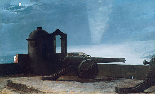 view of a battement and canon in the moonlight