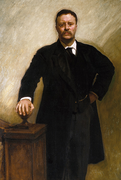 3/4 length painting of a man with a moustache  in a black suit 