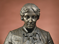 Bronze bust sculpture of a 19th century woman