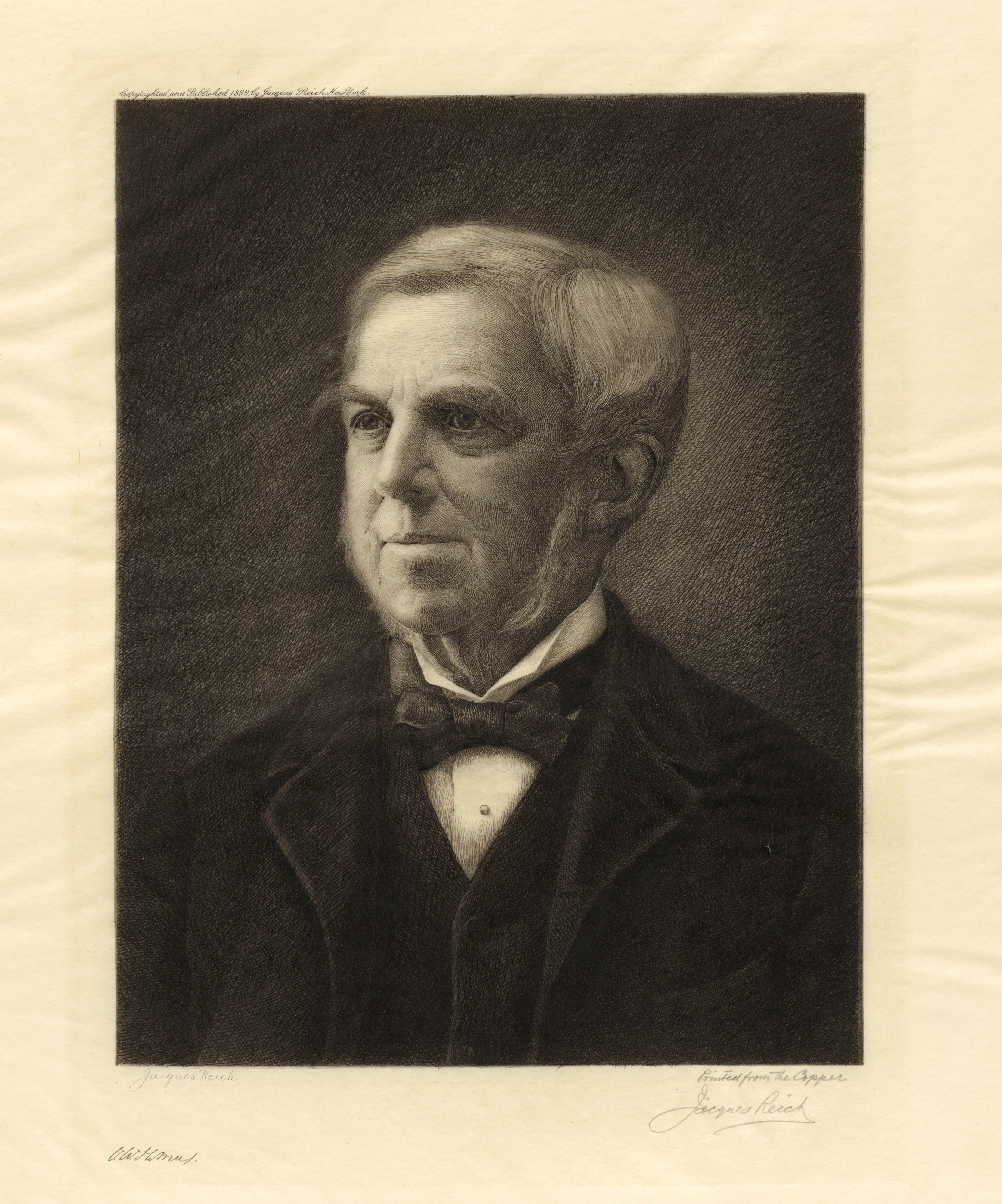 sepia toned print of a man with white hair
