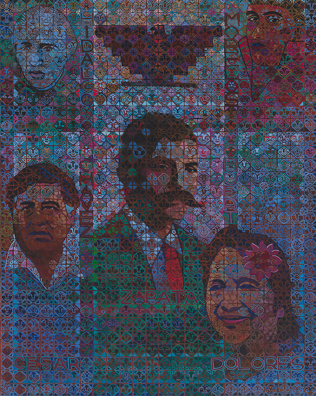 Colorful, highly patterned portrait of a man