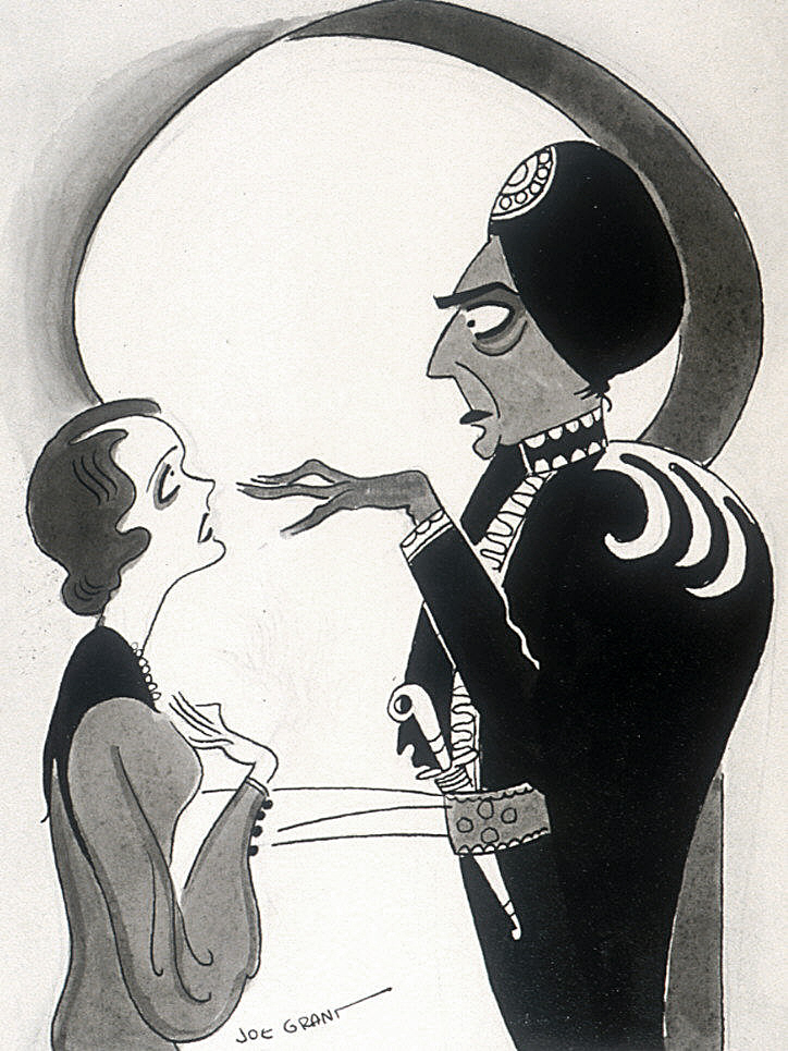 Drawing of an ingenue looking scared next to a man