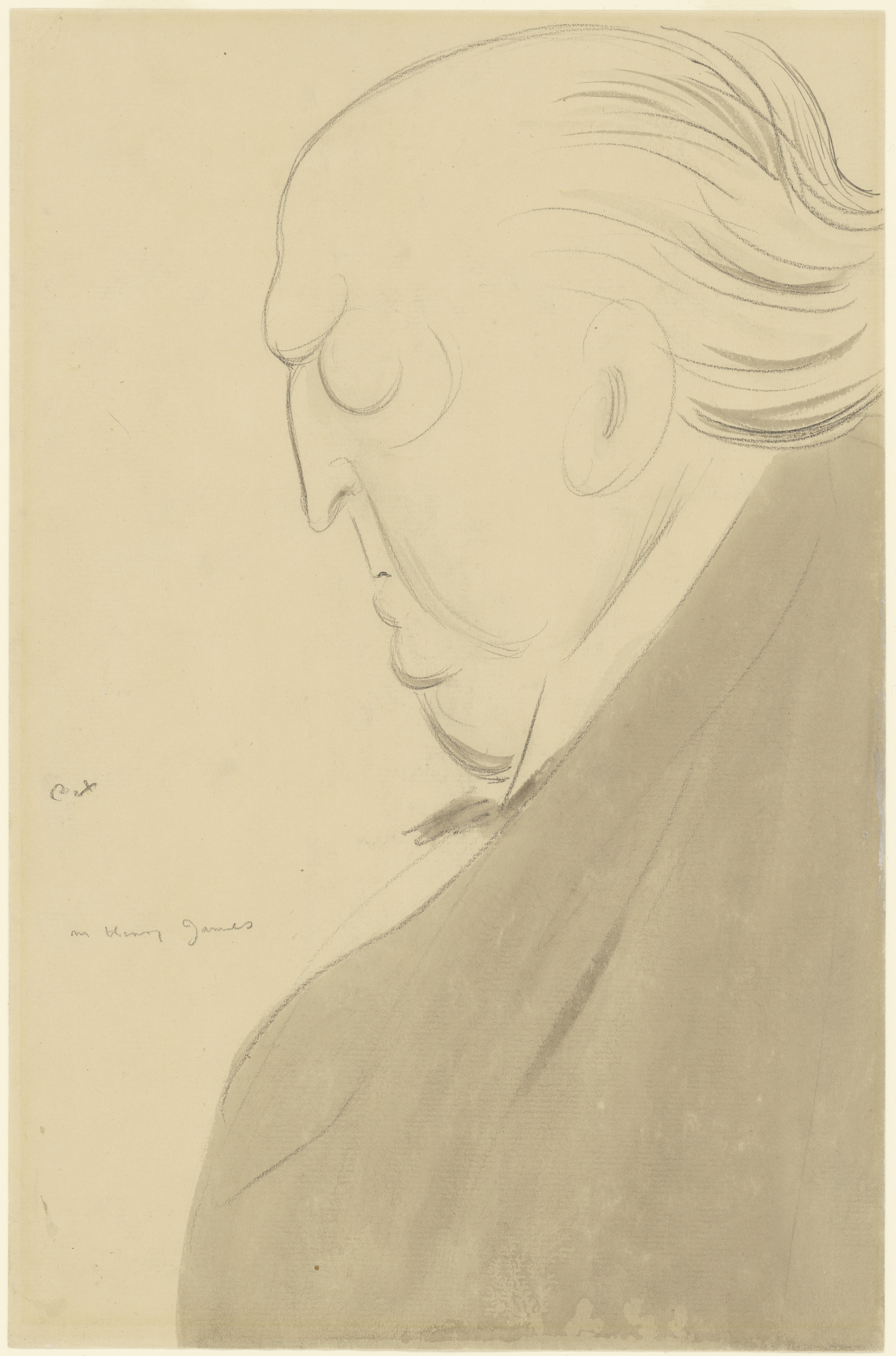 Drawing of an large old man in profile