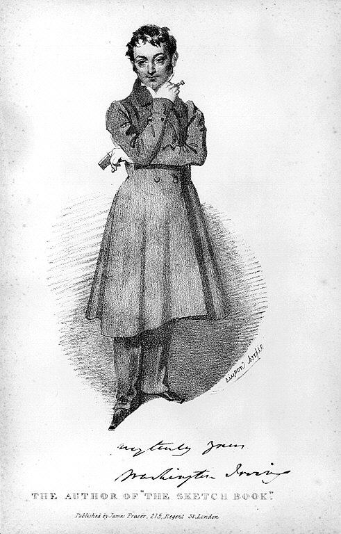 Full-length drawing of a man looking away from the viewer and wearing an overcoat