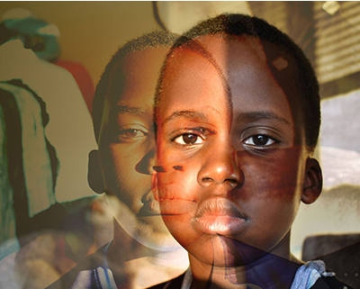 two young African American boys in a double-exposure portrait