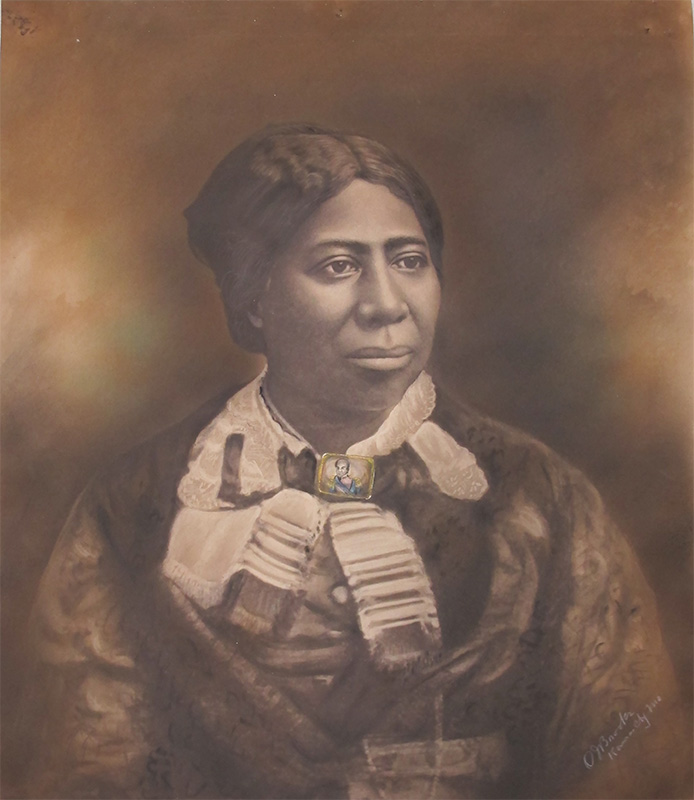 Large bust length portrait of a well-dressed African American woman