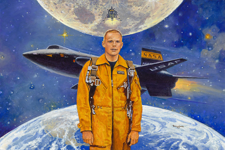 Painted portrait of Neil Armstong