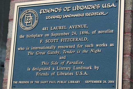 Plaque marking birthplace of F. Scott Fitzgerald at 481 Laurel Avenue, St. Paul, MN