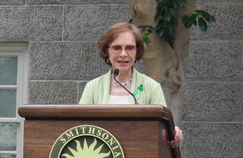 Rosalynn Carter speaking at podium