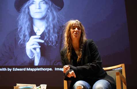 Patti Smith speaking on stage