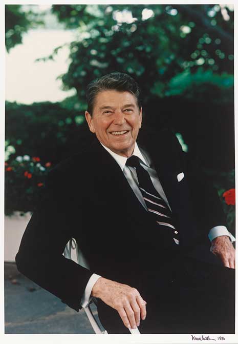 Photo of Ronald Reagan, in casual pose, smiling