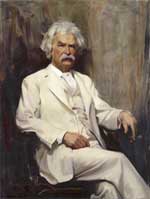 Blog_trivia_mark_twain Painting of Mark Twain sitting, in white suit