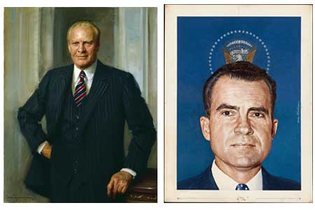 Two portraits side-by-side: Gerald Ford and Richard Nixon