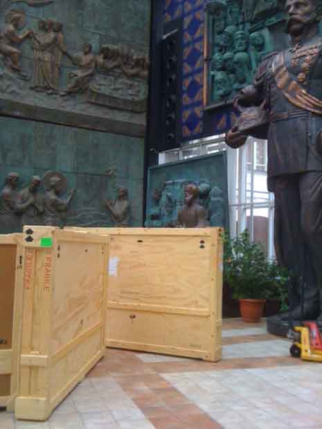 Wooden crates in open hall