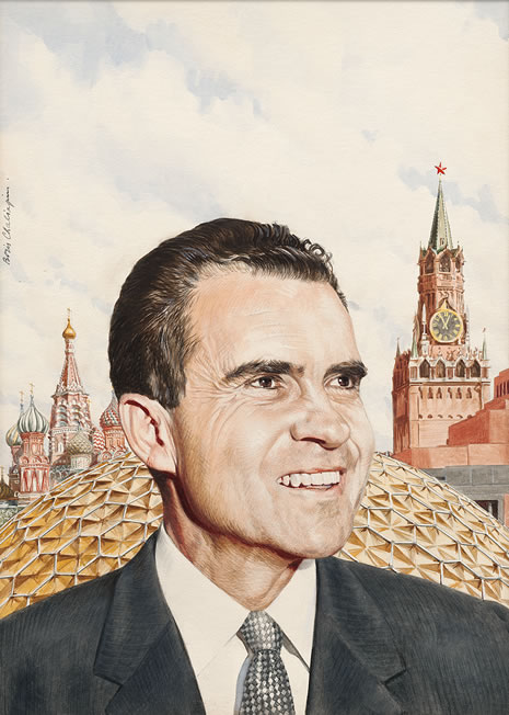 Painted portrait of Richard Nixon in Soviet Union