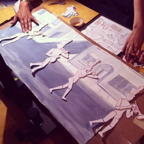 Placing cut-outs of people on a background, preparing for animation