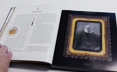 The book "Smithsonian Civil War" opened to chapter three, showing a photograph of an elderly man