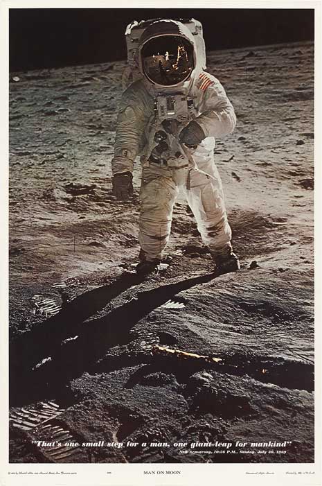 Blog_aldrin Color photo of an astronaut on the surface of the moon, facing the camera.