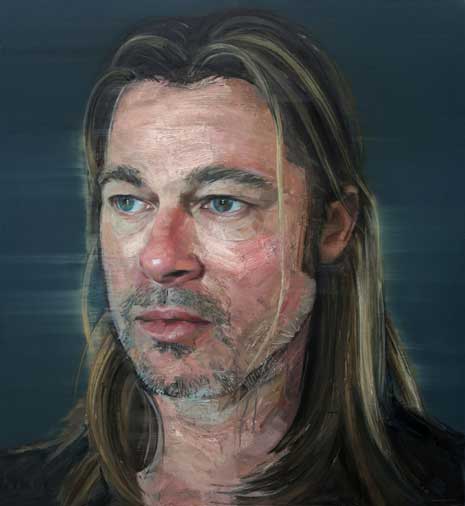 Blog_bradpitt Painted portrait of Brad Pitt with shoulder length hair