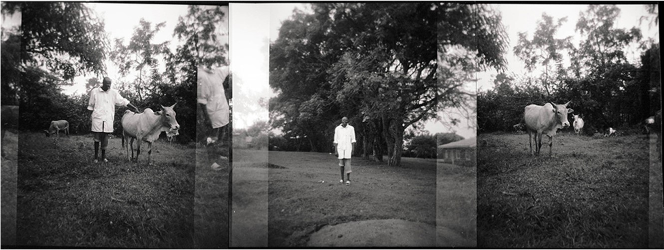 Triptych of man with donkey
