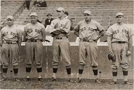 Blog_babe_ruth_group Black and white photo of Babe Ruth and teammates in Red Sox uniforms