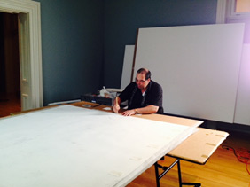 Attaching Japanese paper to back of Baldessari portrait