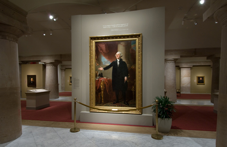 George Washington's portrait at the entrance to the "America;s Presidents" exhibition