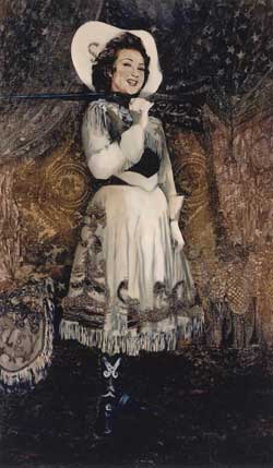 Painted portrait of Ethel Memran, holding rifle over shoulder