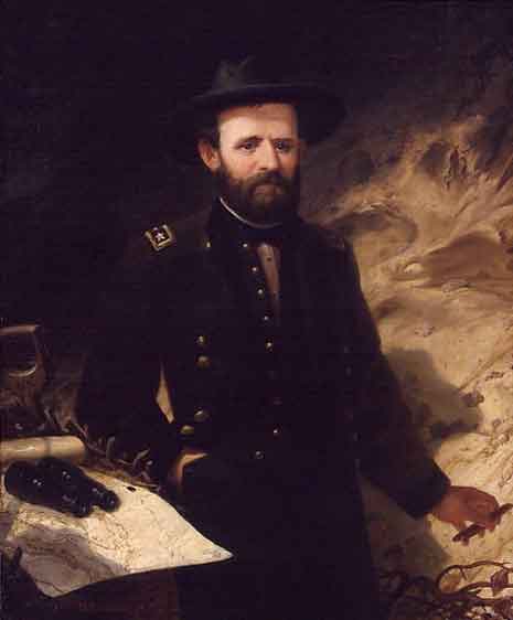 Painted portrait of Ulysses Grant in hat and uniform