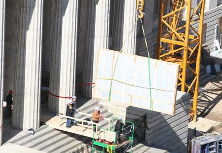 "Grant and His Generals" painting being moved into the museum