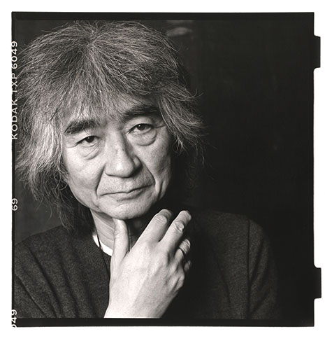 Black and white photo of Seiji Ozawa