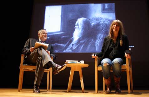 Patti Smith and David Ward having a conversation on stage
