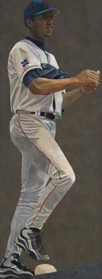 Blog_pedro_martinez_portrait Painted portrait of Pedro Martinez, on pitcher's mound