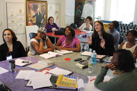 "Portriats Alive!" teens doing research in a classroom