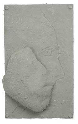 Plaster cast artwork by Ray Beldner titled "With My Language in My Game"
