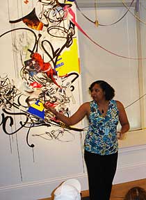 Shinique Smith giving a talk in the exhibition