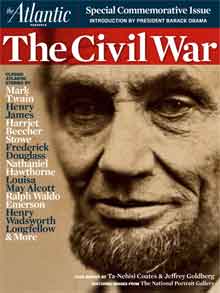 Cover of "The Atlantic," with cracked plate portrait of Lincoln by Alexander Gardner 